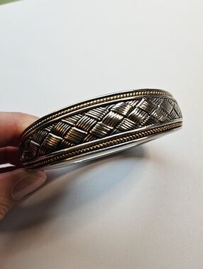 Woven Two-Tone Bangle Bracelet - Silver & Gold